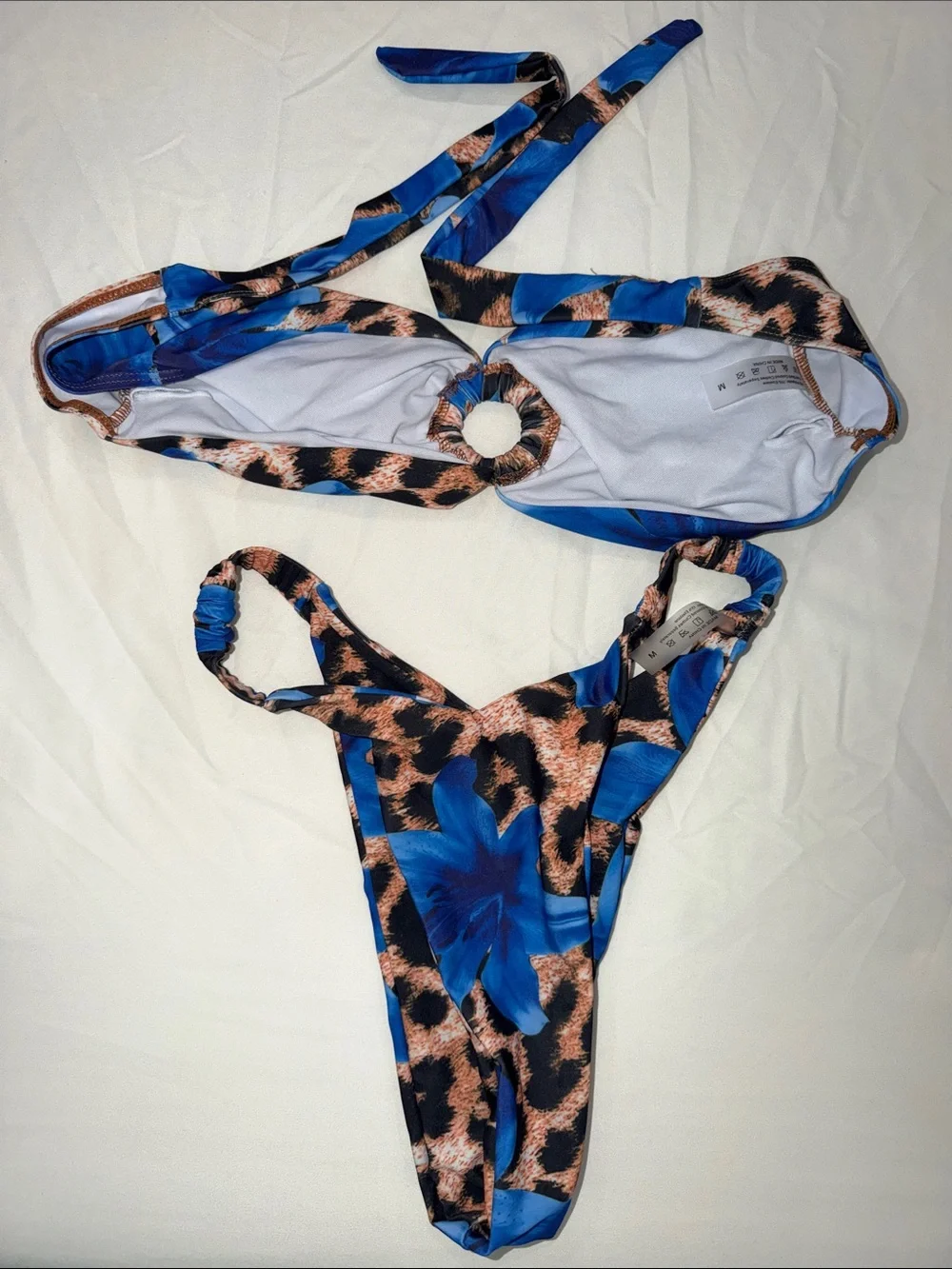 SHEIN Blue Floral Leopard Print Swim Bikini Set
